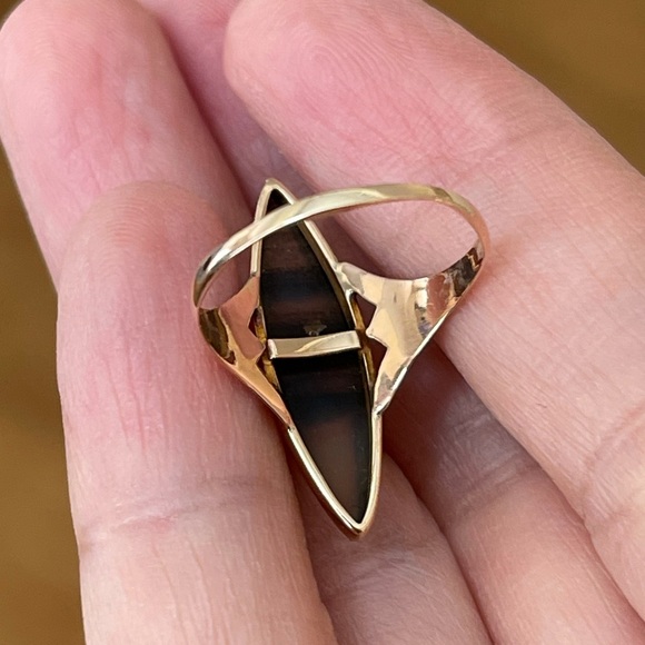 Victorian antique solid 10K rose gold banded agate ring - Picture 4 of 11